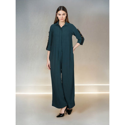 Fawn 24 Green Emerald Feathers Jumpsuit