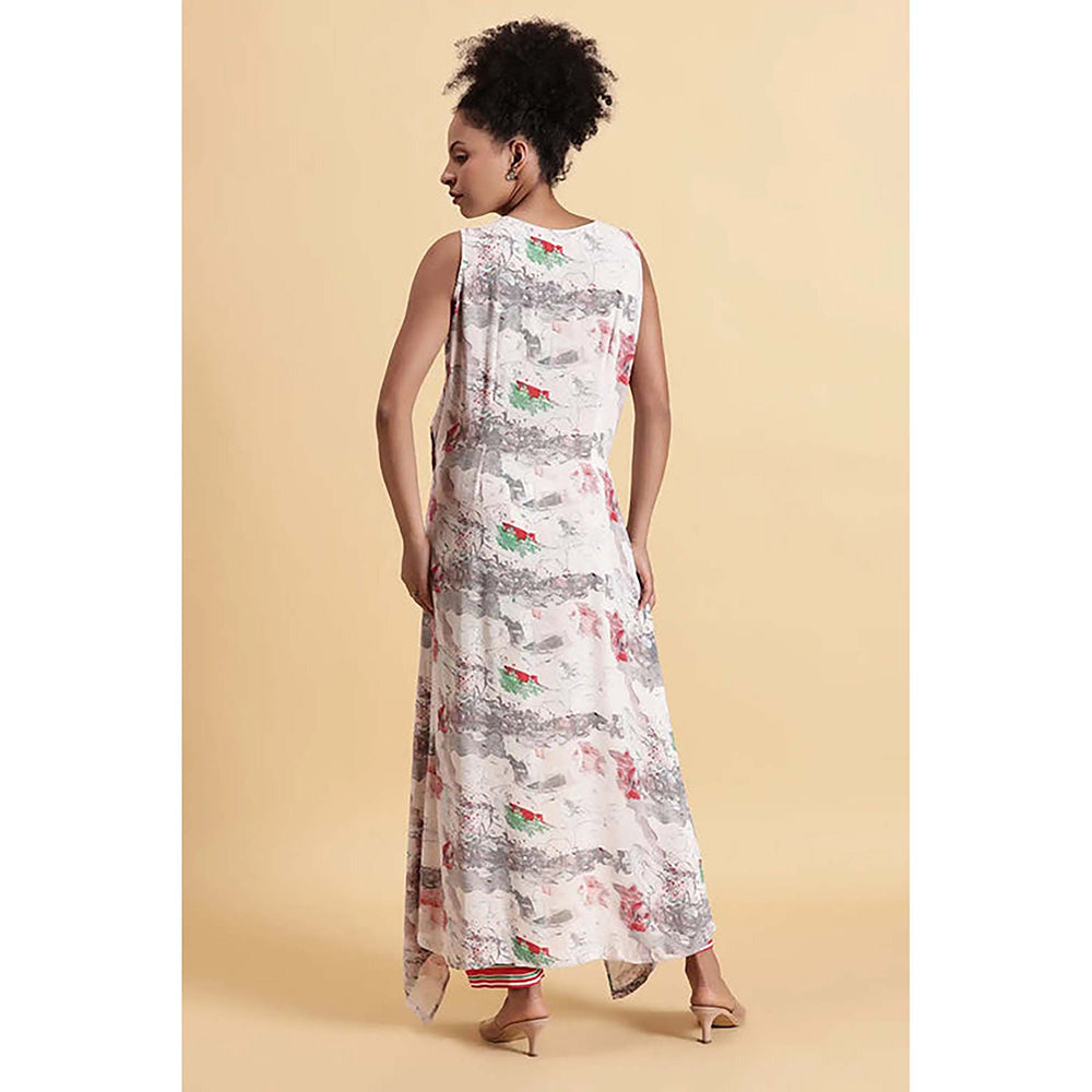 Fawn 24 Off White Georgette V-Neck Abstract Sleeveless Maxi Dress