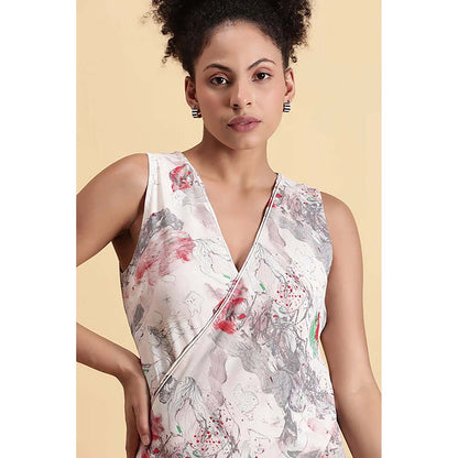 Fawn 24 Off White Georgette V-Neck Abstract Sleeveless Maxi Dress