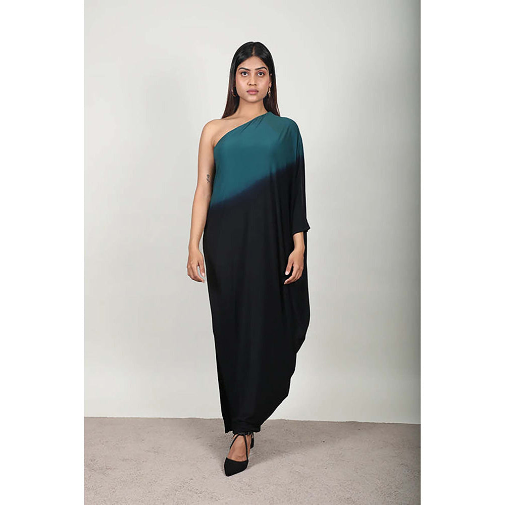 Fawn 24 Green Lycra Asymmetrical Ombre Sleeveless Maxi Dress