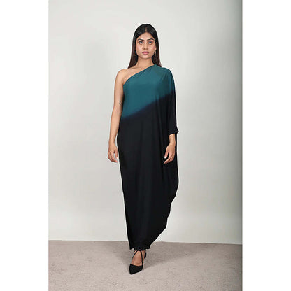 Fawn 24 Green Lycra Asymmetrical Ombre Sleeveless Maxi Dress