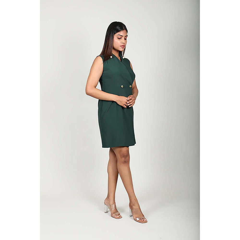 Fawn 24 Green Polyester Solid/Plain Sleeveless Mini Dress