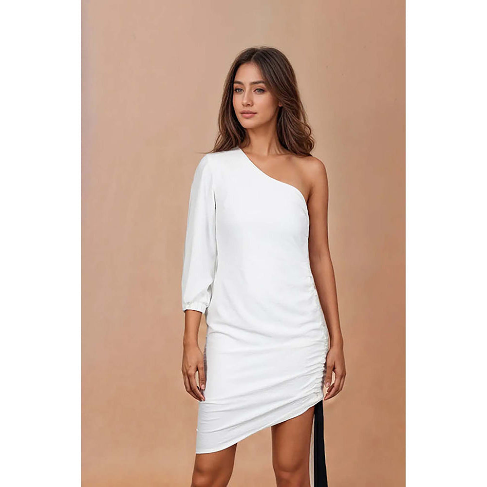 Fawn 24 Olive Polyester Asymmetrical Solid/Plain Sleeveless Mini Dress