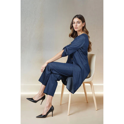 Fawn 24 Navy Blue Solid Kurti