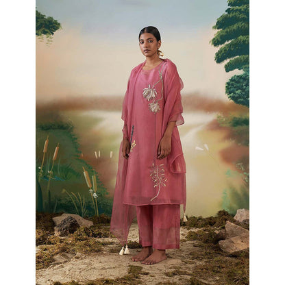 FEBo6 Tuberose Pink Kurta Pant with Slip & Dupatta (Set of 4)