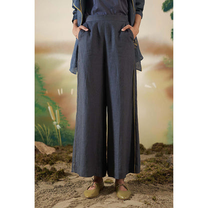 FEBo6 Blue Flared Legged Navy Blue Pant