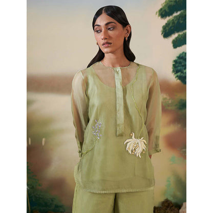 FEBo6 Wildflower Green Embroidered Top