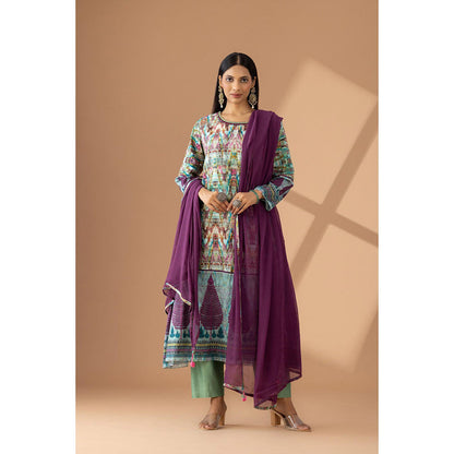 Finethreads by Hina & Nikhat Sea Green Serenity Hand-Embroidered Kurta with Dupatta (Set of 3)