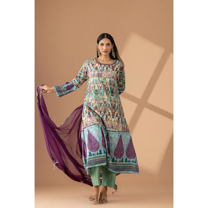 Finethreads by Hina & Nikhat Sea Green Serenity Hand-Embroidered Kurta with Dupatta (Set of 3)
