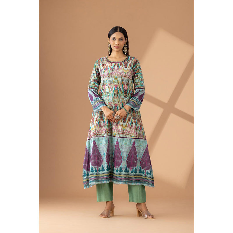 Finethreads by Hina & Nikhat Sea Green Serenity Hand-Embroidered Kurta with Dupatta (Set of 3)