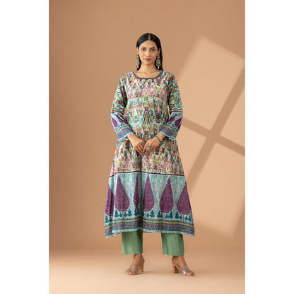 Finethreads by Hina & Nikhat Sea Green Serenity Hand-Embroidered Kurta with Dupatta (Set of 3)