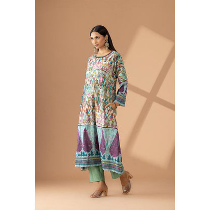 Finethreads by Hina & Nikhat Sea Green Serenity Hand-Embroidered Kurta with Dupatta (Set of 3)
