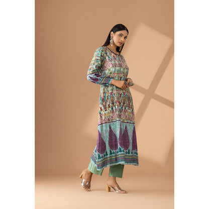 Finethreads by Hina & Nikhat Sea Green Serenity Hand-Embroidered Kurta with Dupatta (Set of 3)