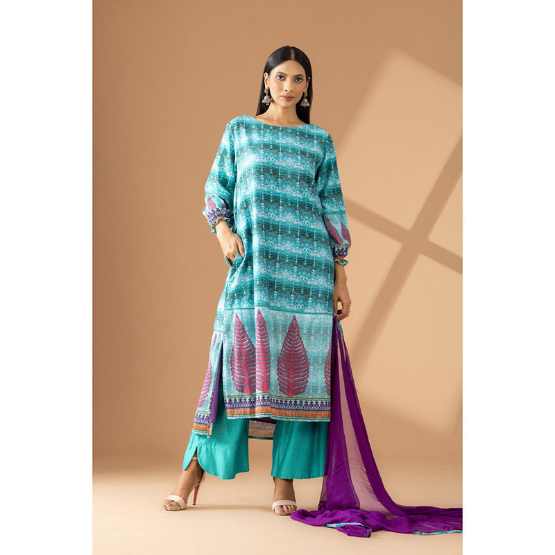 Finethreads by Hina & Nikhat Color Cascade High-Low Kurta Palazzo with Dupatta (Set of 3)