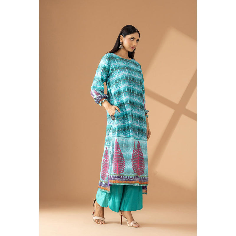 Finethreads by Hina & Nikhat Color Cascade High-Low Kurta Palazzo with Dupatta (Set of 3)