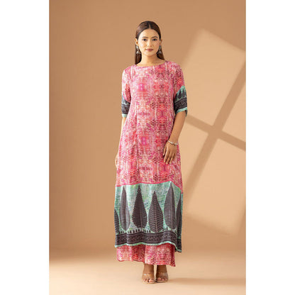 Finethreads by Hina & Nikhat Blush Elegance Printed Kurta Coordinate with Palazzo (Set of 2)
