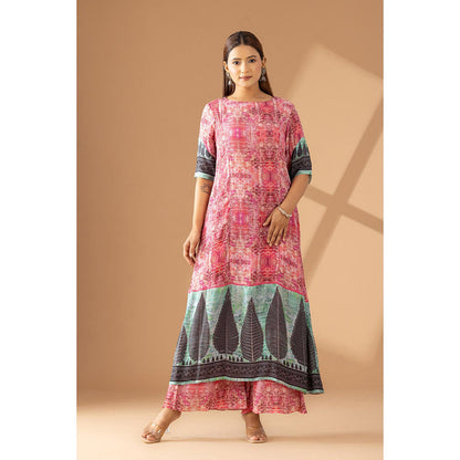 Finethreads by Hina & Nikhat Blush Elegance Printed Kurta Coordinate with Palazzo (Set of 2)