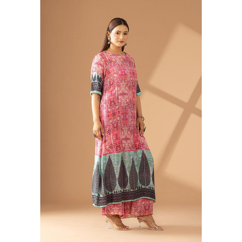 Finethreads by Hina & Nikhat Blush Elegance Printed Kurta Coordinate with Palazzo (Set of 2)