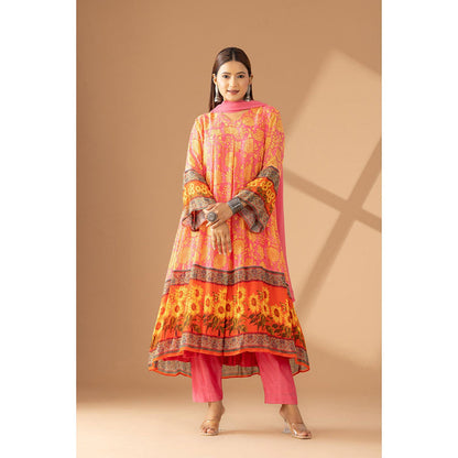 Finethreads by Hina & Nikhat Festive Bloom Floral Anarkali and Pant with Dupatta (Set of 3)
