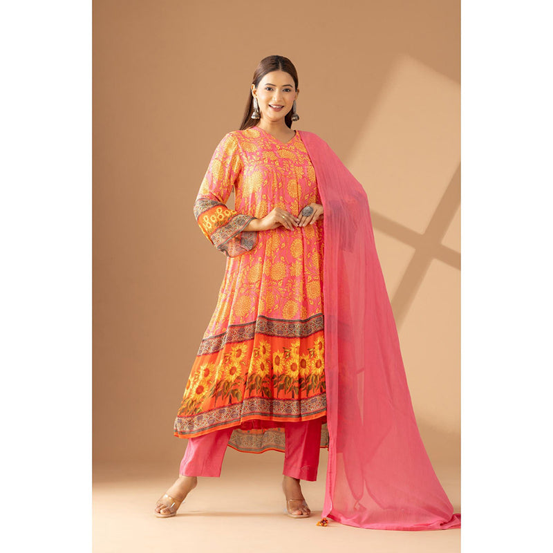 Finethreads by Hina & Nikhat Festive Bloom Floral Anarkali and Pant with Dupatta (Set of 3)
