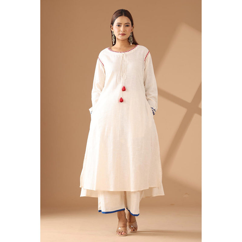 Finethreads by Hina & Nikhat Azure Grace The Embroidered Cotton Kurta with Pant (Set of 2)