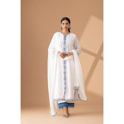 Finethreads by Hina & Nikhat Tarang Flair Embroidered Silk Kurta Pant with Dupatta (Set of 2)