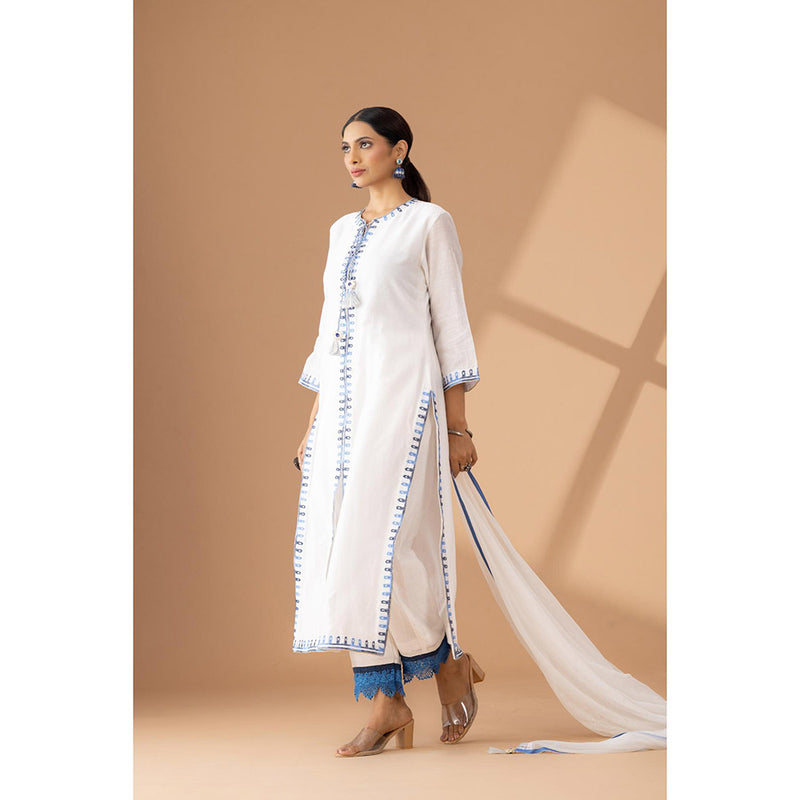Finethreads by Hina & Nikhat Tarang Flair Embroidered Silk Kurta Pant with Dupatta (Set of 2)