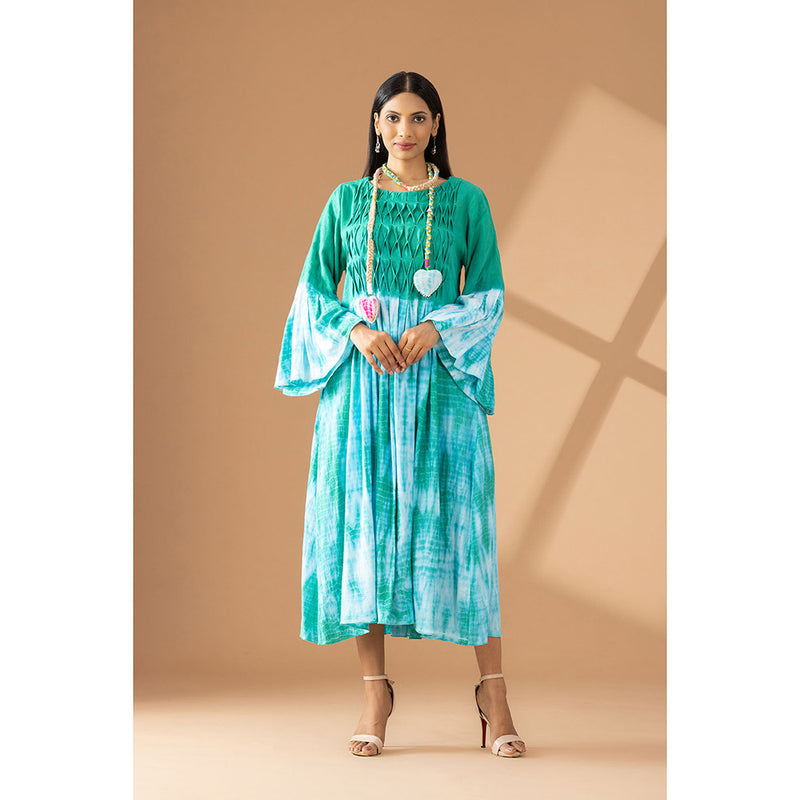 Finethreads by Hina & Nikhat Green Twilight Reverie Flared Dress