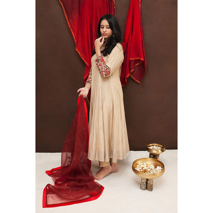 Finethreads by Hina & Nikhat Beige Gauhar Anarkali with Pant and Dupatta