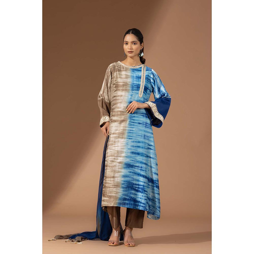 Finethreads by Hina & Nikhat Womens Tie & Dye Multi-Color Kurta with Pant and Dupatta