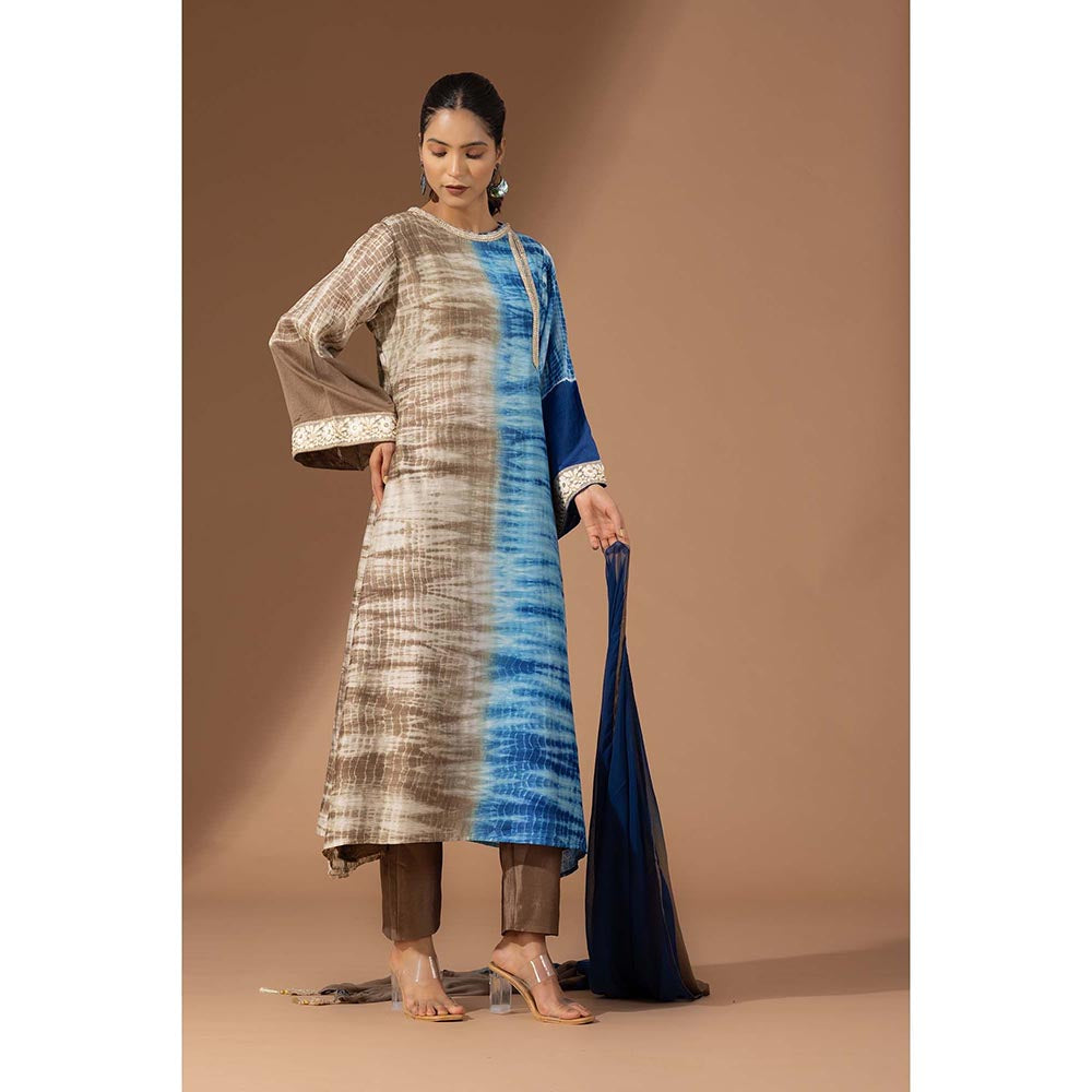 Finethreads by Hina & Nikhat Womens Tie & Dye Multi-Color Kurta with Pant and Dupatta
