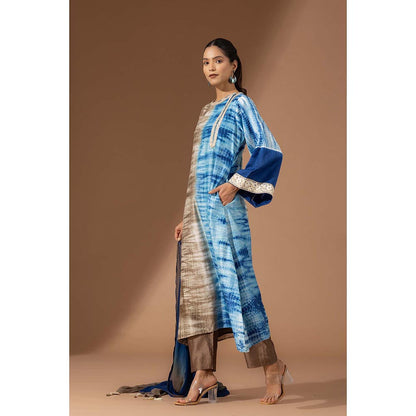 Finethreads by Hina & Nikhat Womens Tie & Dye Multi-Color Kurta with Pant and Dupatta
