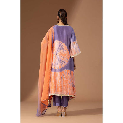 Finethreads by Hina & Nikhat Womens Tie & Dye Purple Kurta with Pant and Dupatta