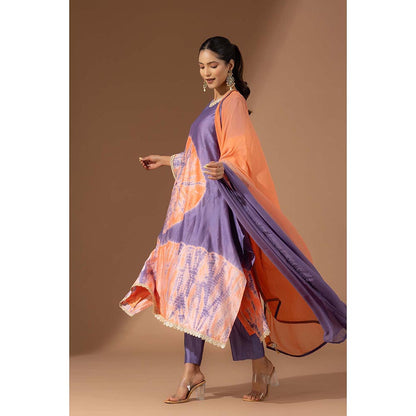 Finethreads by Hina & Nikhat Womens Tie & Dye Purple Kurta with Pant and Dupatta