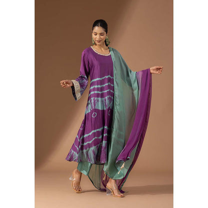 Finethreads by Hina & Nikhat Womens Tie & Dye Purple Kurta with Pant and Dupatta