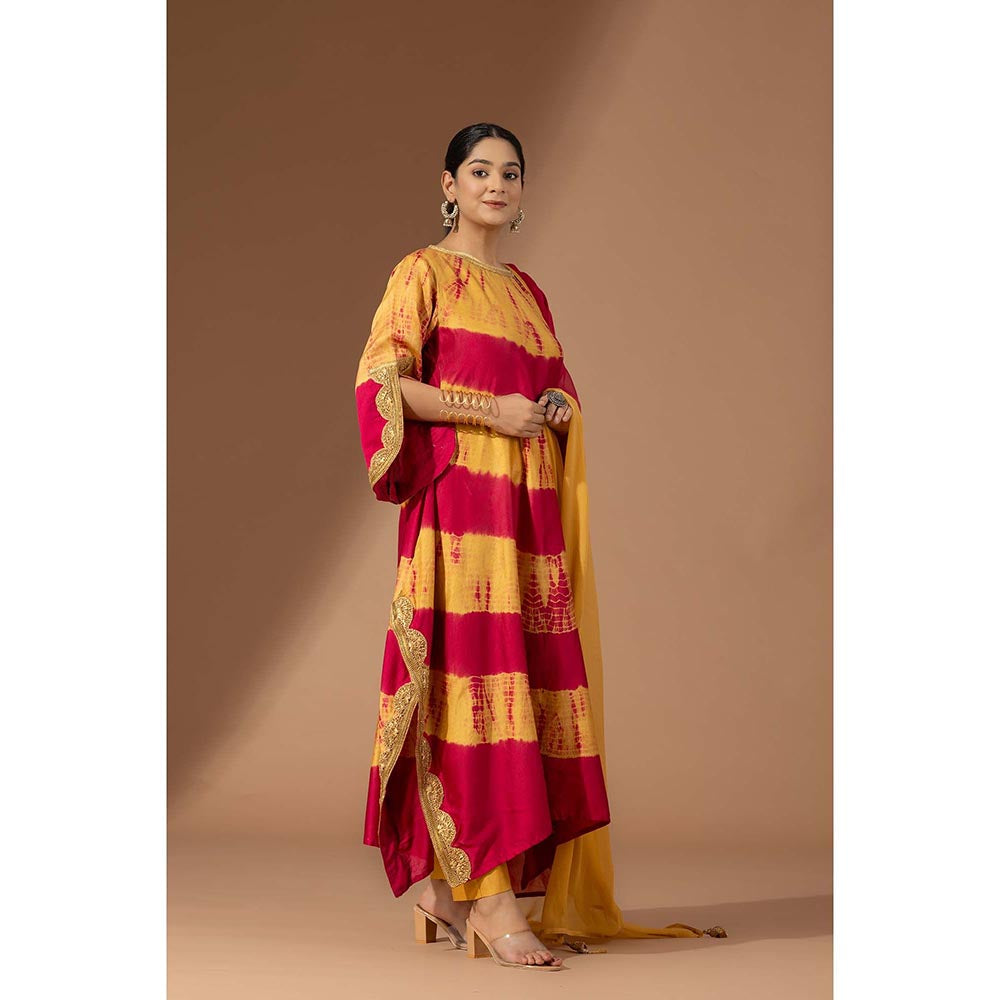 Finethreads by Hina & Nikhat Womens Tie & Dye Yellow Kurta with Pant and Dupatta