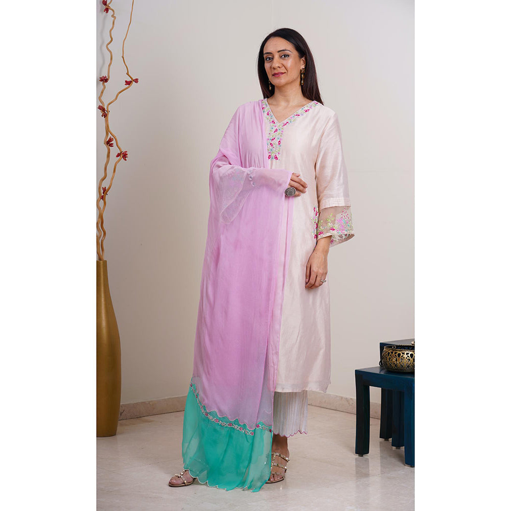 Finethreads by Hina & Nikhat Nude Saher Kurta with Pant and Dupatta