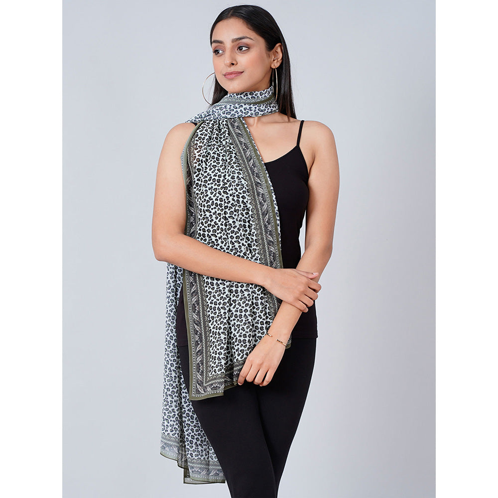 First Resort by Ramola Bachchan Green Leopard Print Stole