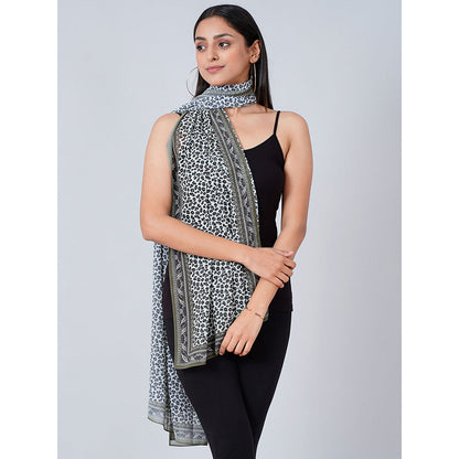 First Resort by Ramola Bachchan Green Leopard Print Stole