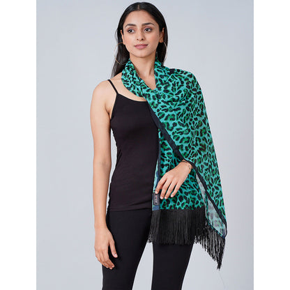 First Resort by Ramola Bachchan Green Leopard Print Stole