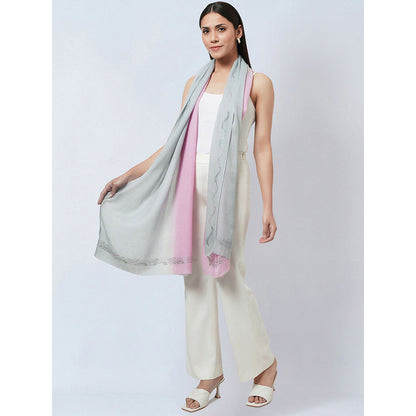 First Resort by Ramola Bachchan Pink and Grey Ombre Embellished Cashmere Stole