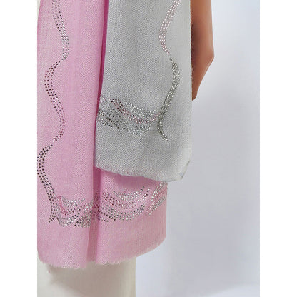 First Resort by Ramola Bachchan Pink and Grey Ombre Embellished Cashmere Stole