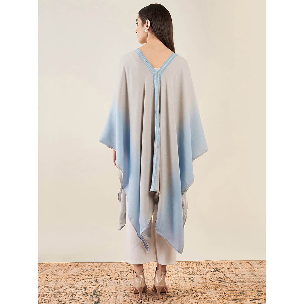 First Resort by Ramola Bachchan Grey and Sky Blue Cashmere Cape