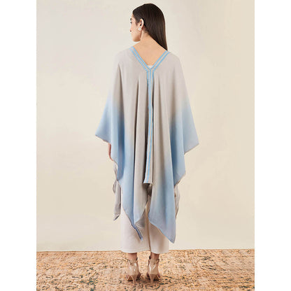 First Resort by Ramola Bachchan Grey and Sky Blue Cashmere Cape