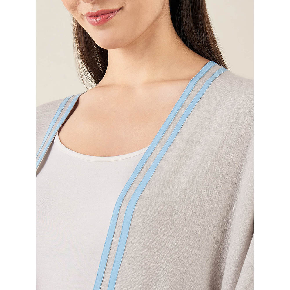First Resort by Ramola Bachchan Grey and Sky Blue Cashmere Cape