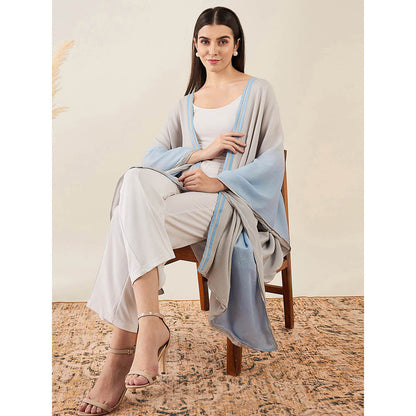 First Resort by Ramola Bachchan Grey and Sky Blue Cashmere Cape