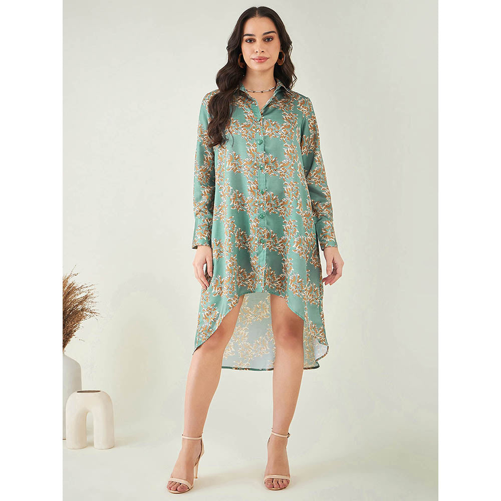 First Resort by Ramola Bachchan Green and Brown Floral Hi-Low Dress