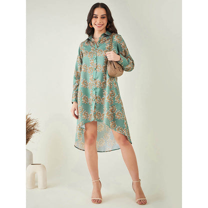 First Resort by Ramola Bachchan Green and Brown Floral Hi-Low Dress