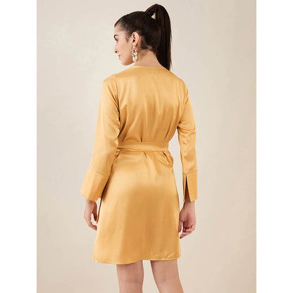 First Resort by Ramola Bachchan Gold Wrap Around Embellished Satin Short Dress