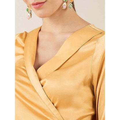 First Resort by Ramola Bachchan Gold Wrap Around Embellished Satin Short Dress